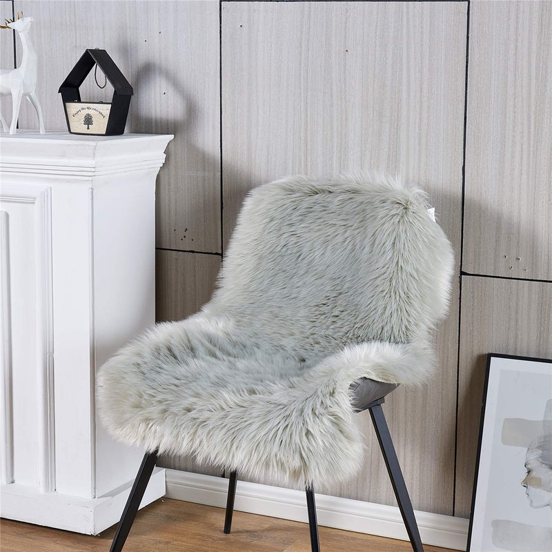 Easy Joy EasyJoy Ultra Soft Fluffy Shaggy Area Rug Faux Fur Rug Chair Cover Seat Pad Fuzzy Area Rug for Bedroom Floor Sofa Living Room (2 x 3 ft Sheepskin, Light Grey) - Image 3